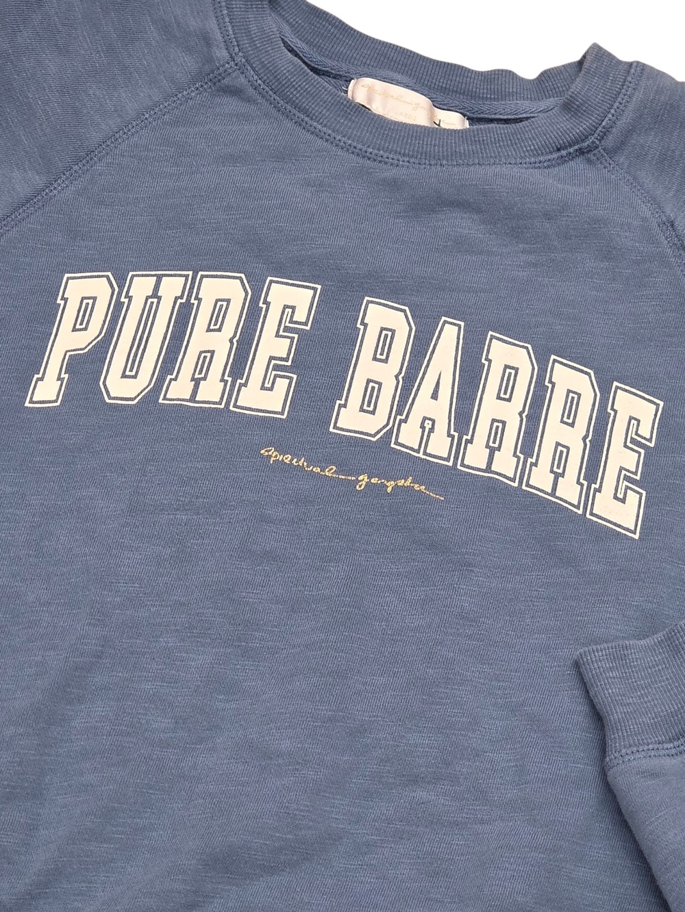 Spiritual Gangster x Pure Barre Sweatshirt Size L Blue Slub Crewneck Raglan - Picture 5 of 9